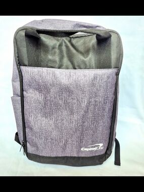 Gemline Logan laptop backpack featuring a Capital One embroidered logo